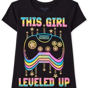The Childrens Place Girl Level Up Gaming Graphic Tee-Black-Short Sleeve L(10/12)